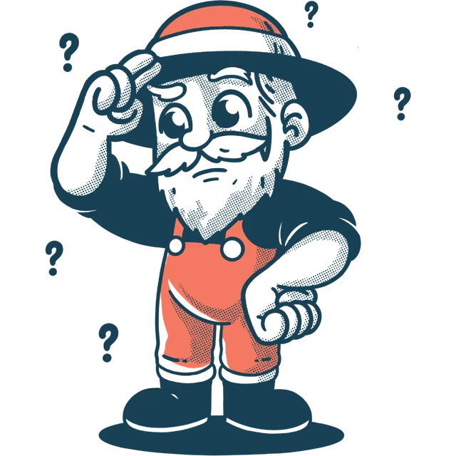 Snagged mascot scratching his head with question marks floating around.