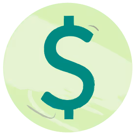 Green dollar sign icon inside a light green circle with abstract shapes.