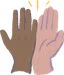 Illustration of two overlapping hands, one with darker skin and one with lighter skin, raised with fingers spread.