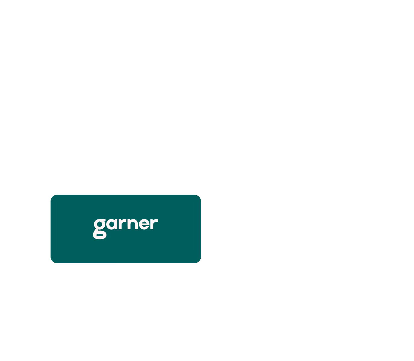 Green rectangular button with white text 'garner'.