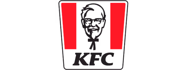 KFC logo featuring Colonel Sanders' face with red vertical stripes.