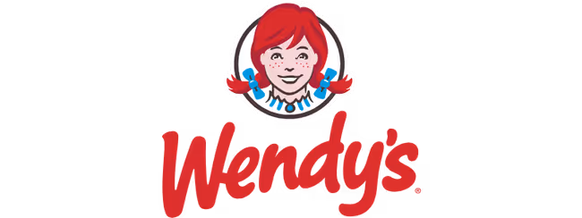 Wendy's restaurant logo with red-haired girl in pigtails and red Wendy's text.