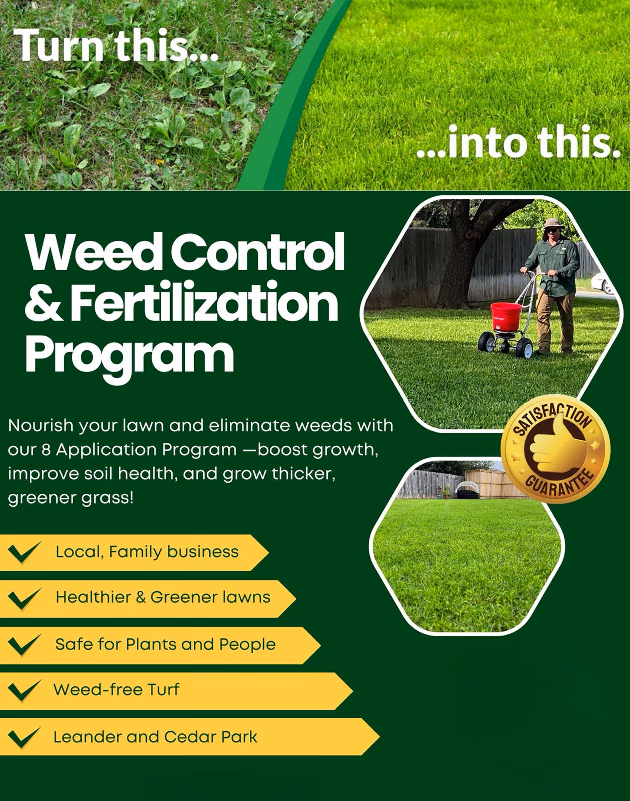 Professional weed control treatment on healthy green lawn