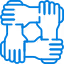 Quatre mains levées en cercle symbole d'unité et de coopération