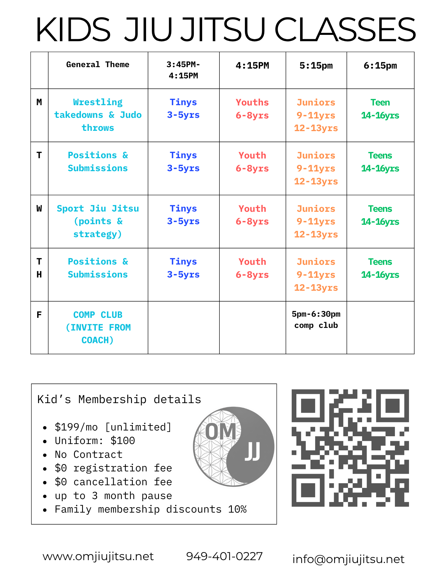 Kids Jiu Jitsu Classes Schedule