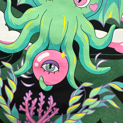 A detailed view of a spot color screen print