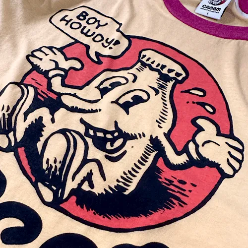 Black and Red water-based ink on light yellow tees