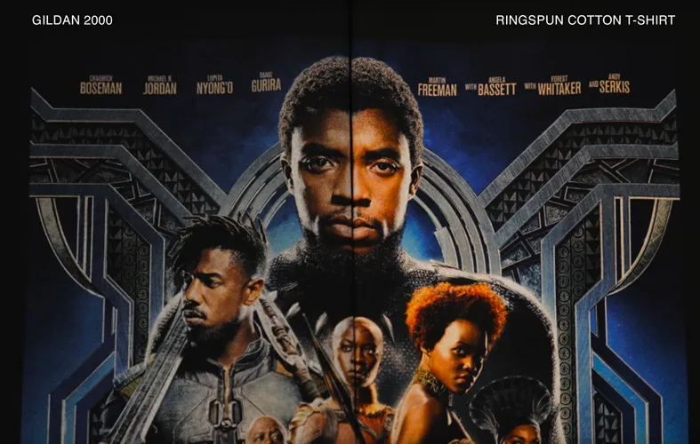 Side by side comparison of the same DTG print on different t-shirts