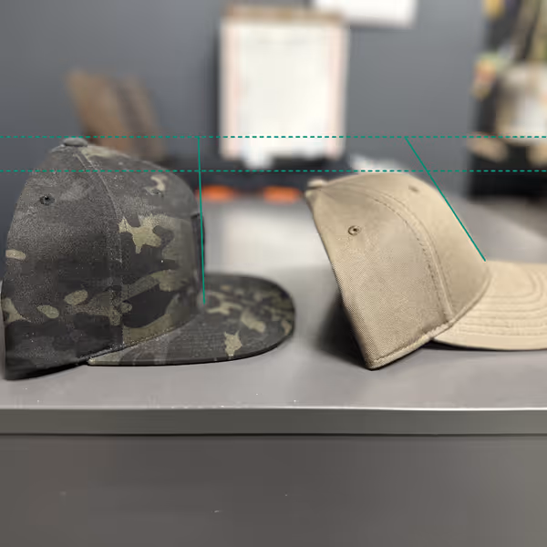 Graphic showing the difference between hi and low profile structured hats