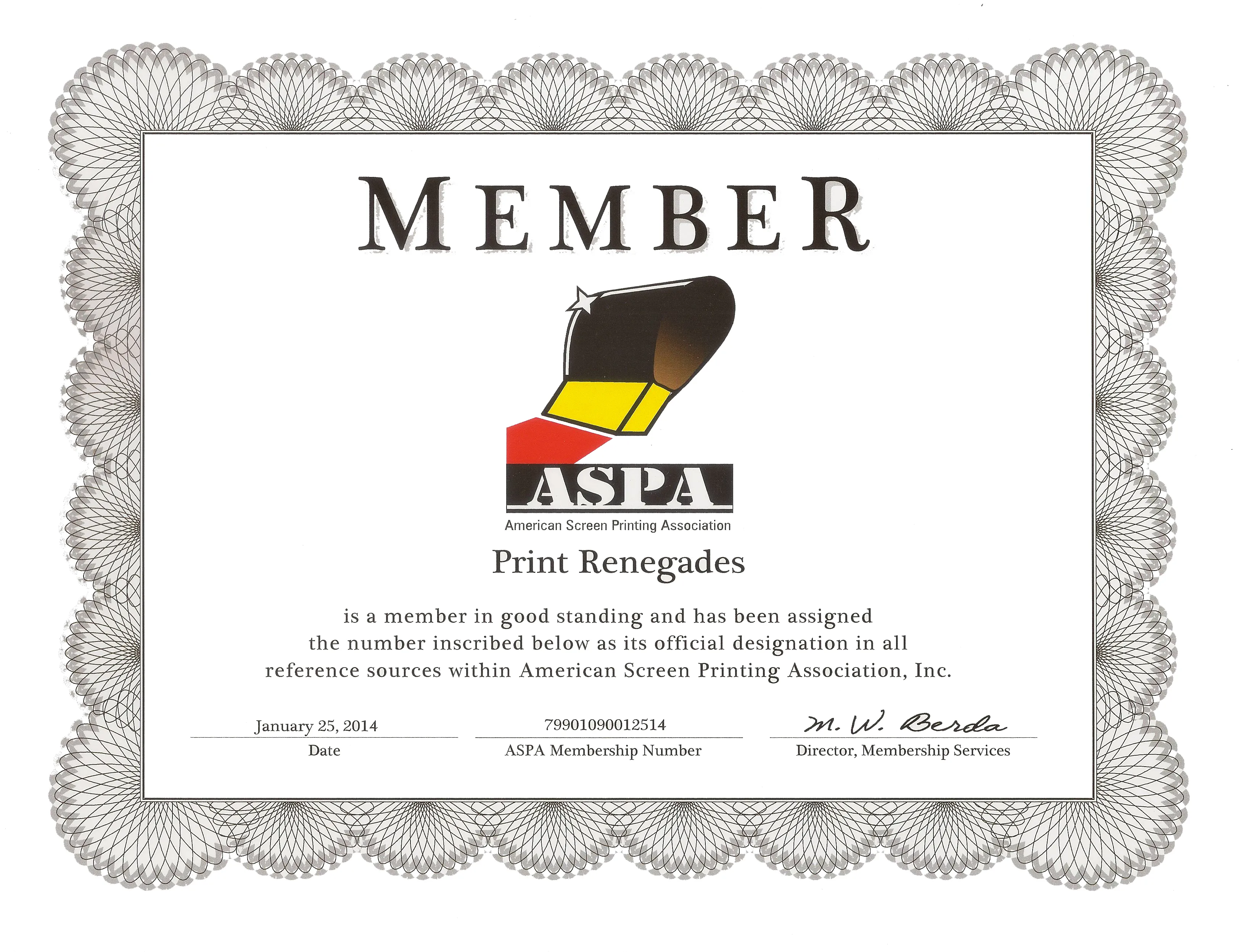 ASPA Membership Certificate