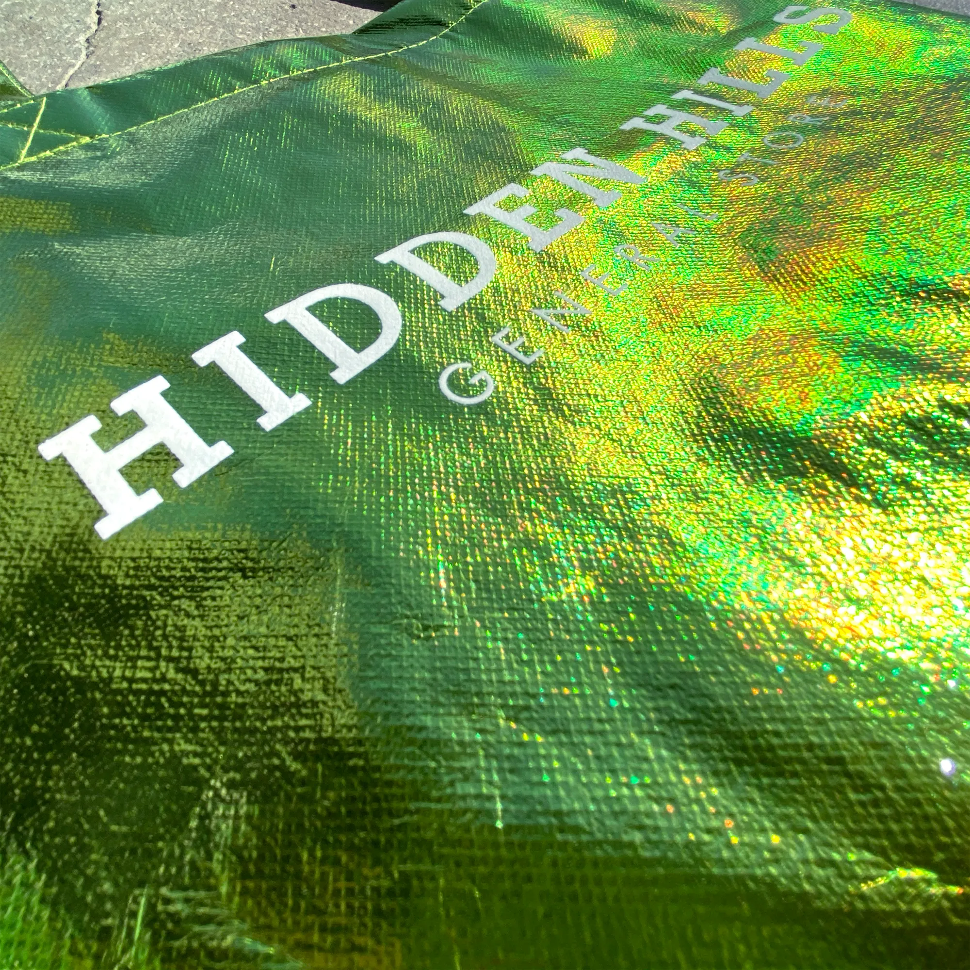 One-Color Screen Print on Metallic Tote
