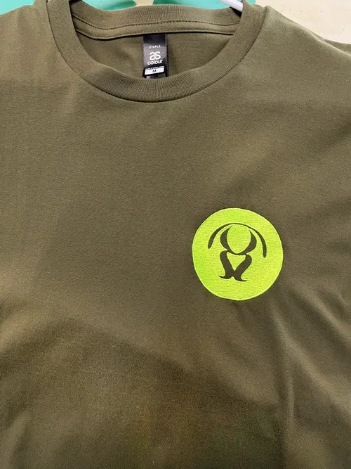 Closeup view of a DTF Transfer on polyblend t-shirt