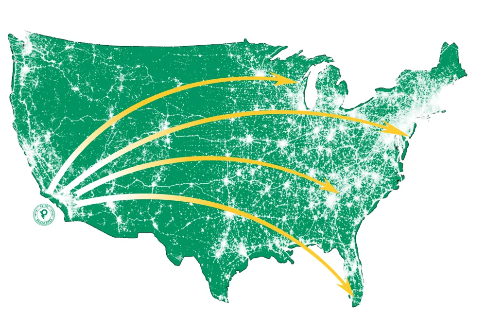 US map illustrating distribution