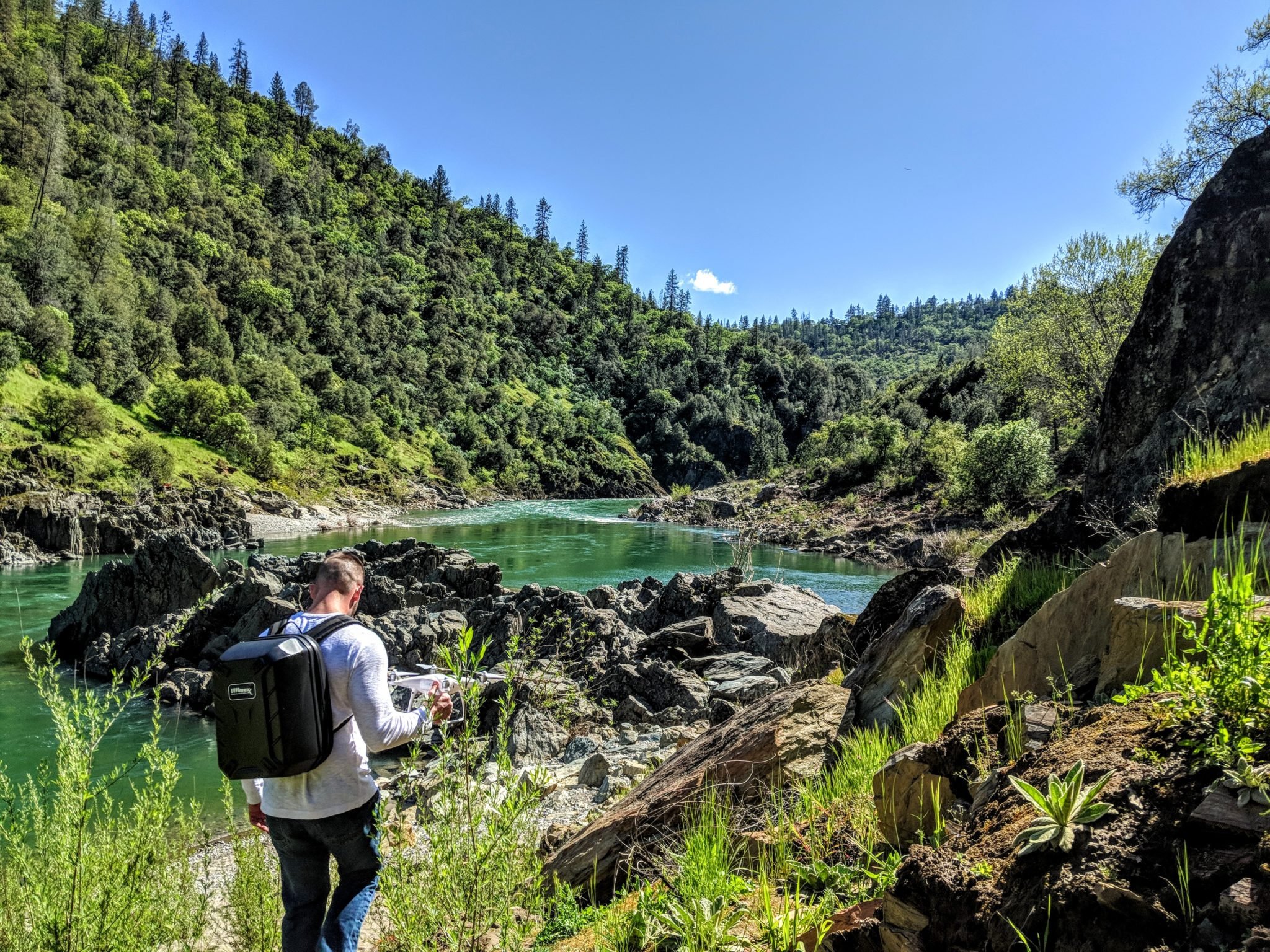 A hiker by the American River on the Trail to Calcutta Falls