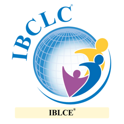 IBCLC symbol with a blue globe and three stylized figures in yellow, blue, and purple, with IBLCE text below.