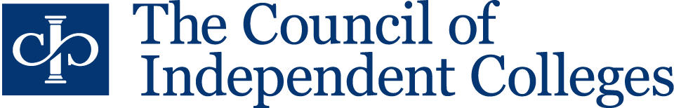 Logo of The Council of Independent Colleges with stylized letters cic and a column pillar inside a blue square.