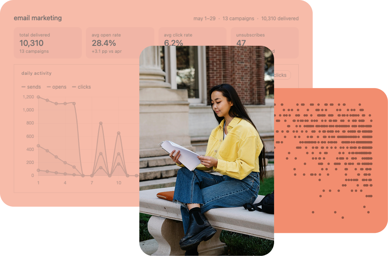 Enrollment management dashboard showing email campaign performance and student engagement