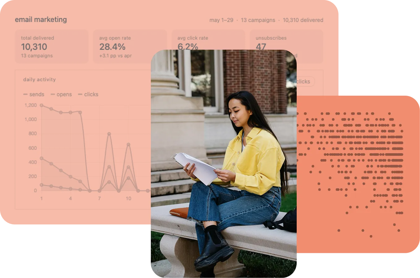Enrollment management dashboard showing email campaign performance and student engagement