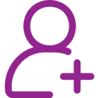 Purple user profile icon with a plus sign indicating add user or new account.