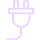 Purple electrical plug icon with two prongs and a cord.