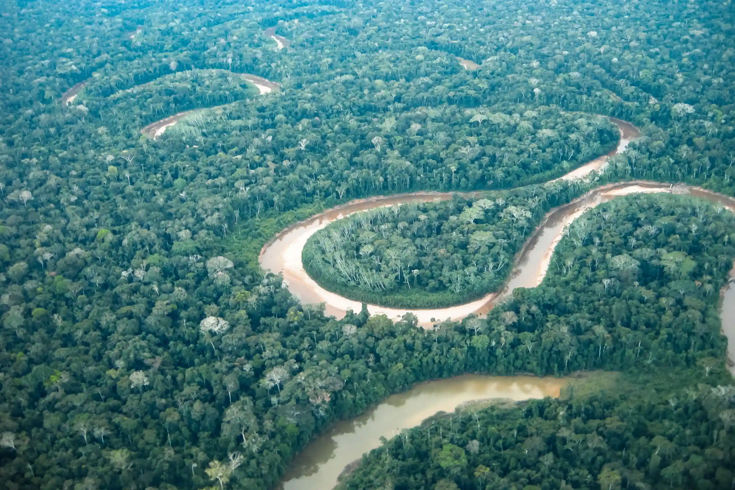 river winding through the peruvian forest