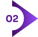 Purple triangular shape pointing right with the number 02 in purple inside a white circle on the left side.