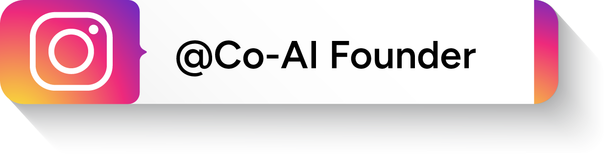 Instagram logo icon with the text '@Co-Al Founder' on a rounded rectangular speech bubble shape with a gradient color border and shadow.