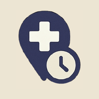 ClinicCue logo, clock with a medical plus sign