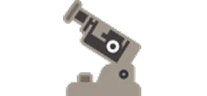 Simple gray microscope icon with eyepiece, body, and base.