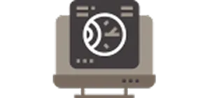Icon of an oven with a front window and control knobs on top.