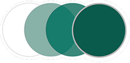 Four overlapping circles in varying shades of teal and green, from lightest on the left to darkest on the right.