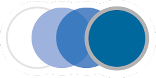 Four overlapping circles in varying shades of blue from light to dark moving left to right.