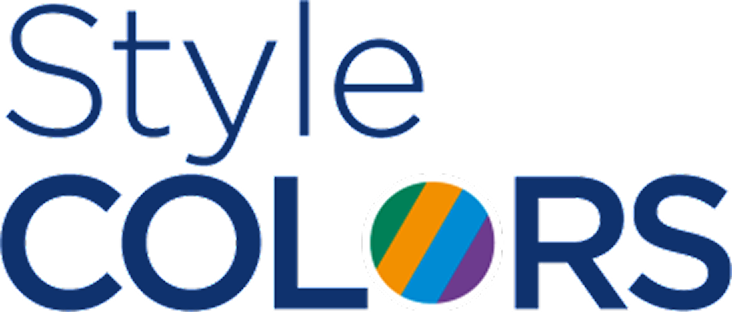 Text reading 'Style COLORS' with the letter O replaced by a circle divided into four colored diagonal segments: green, orange, blue, and purple.