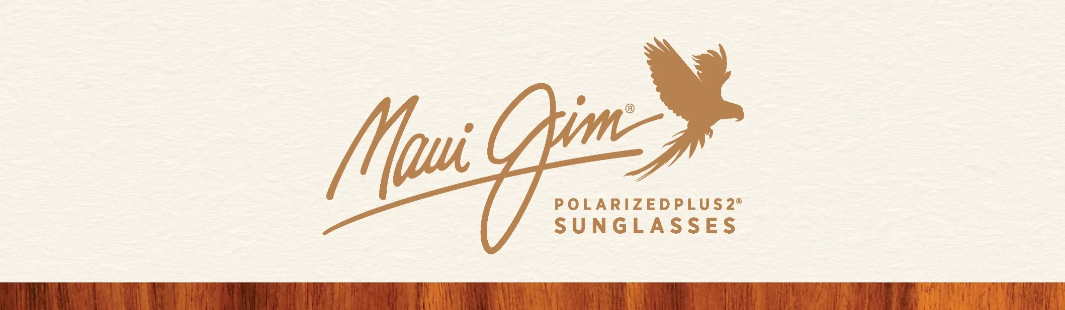 Maui Jim logo with a stylized bird and the text PolarizedPlus2 Sunglasses on a textured background.