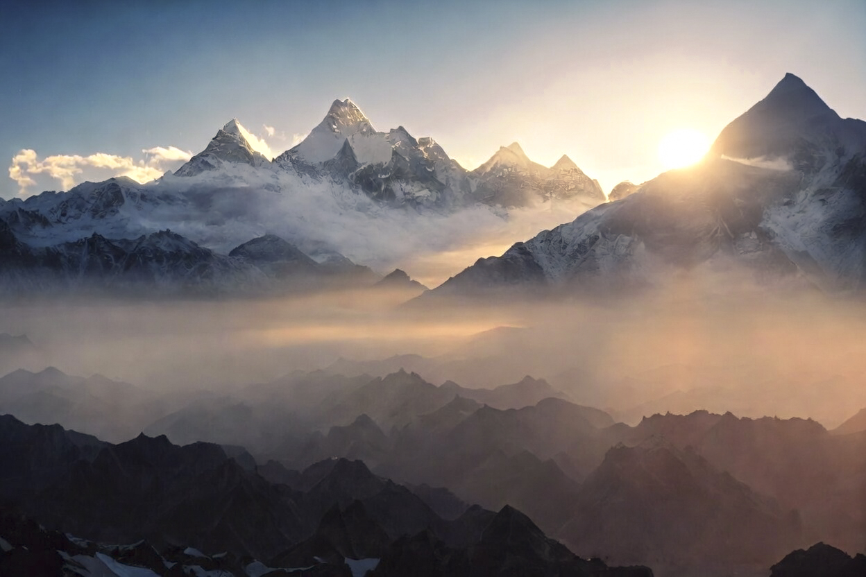 Sunset over a black sand beach with gentle waves and jagged mountains in the background.
