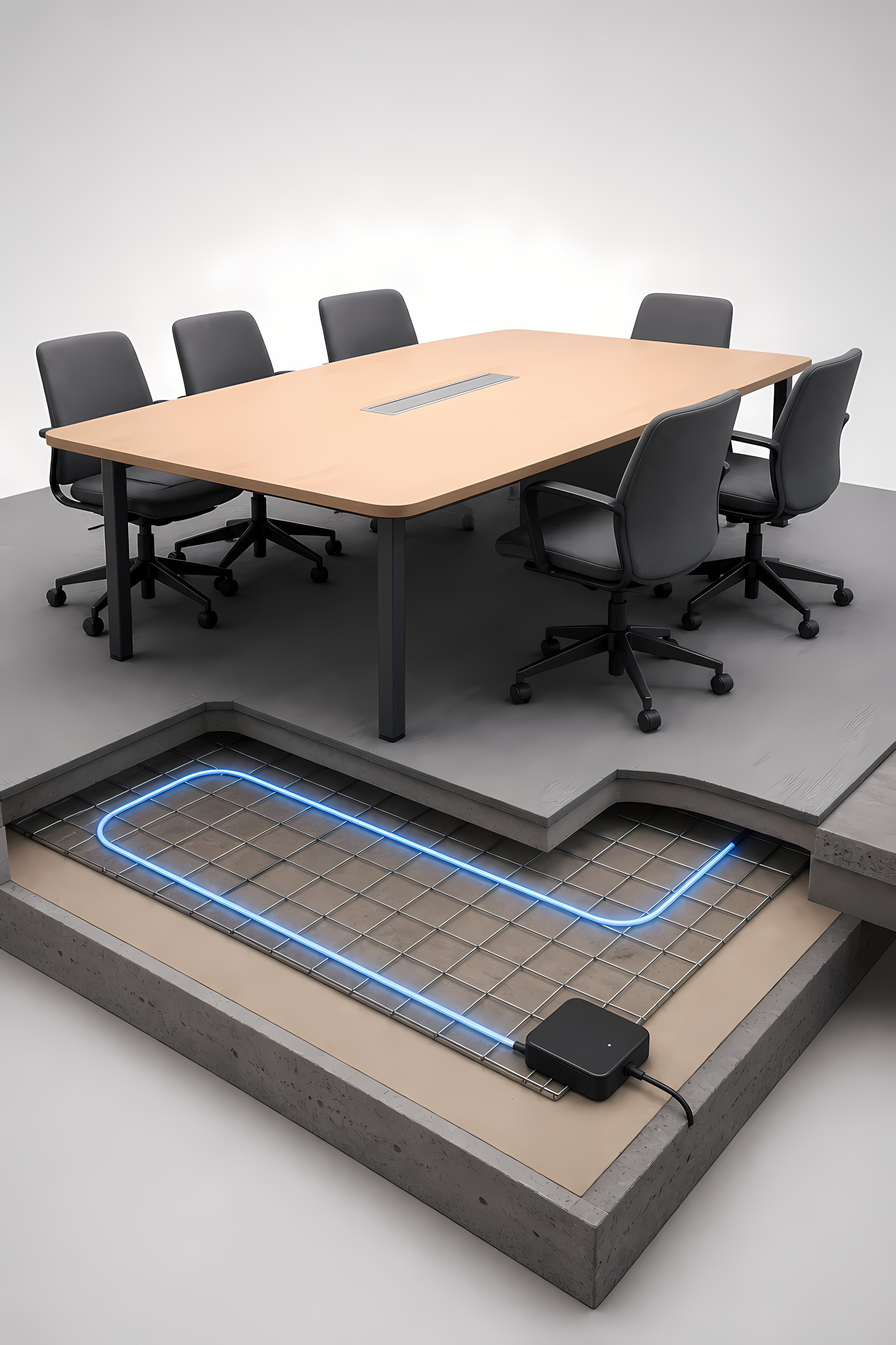 Professional hearing loop installation showing coordinated cable installation and accessible audio system planning