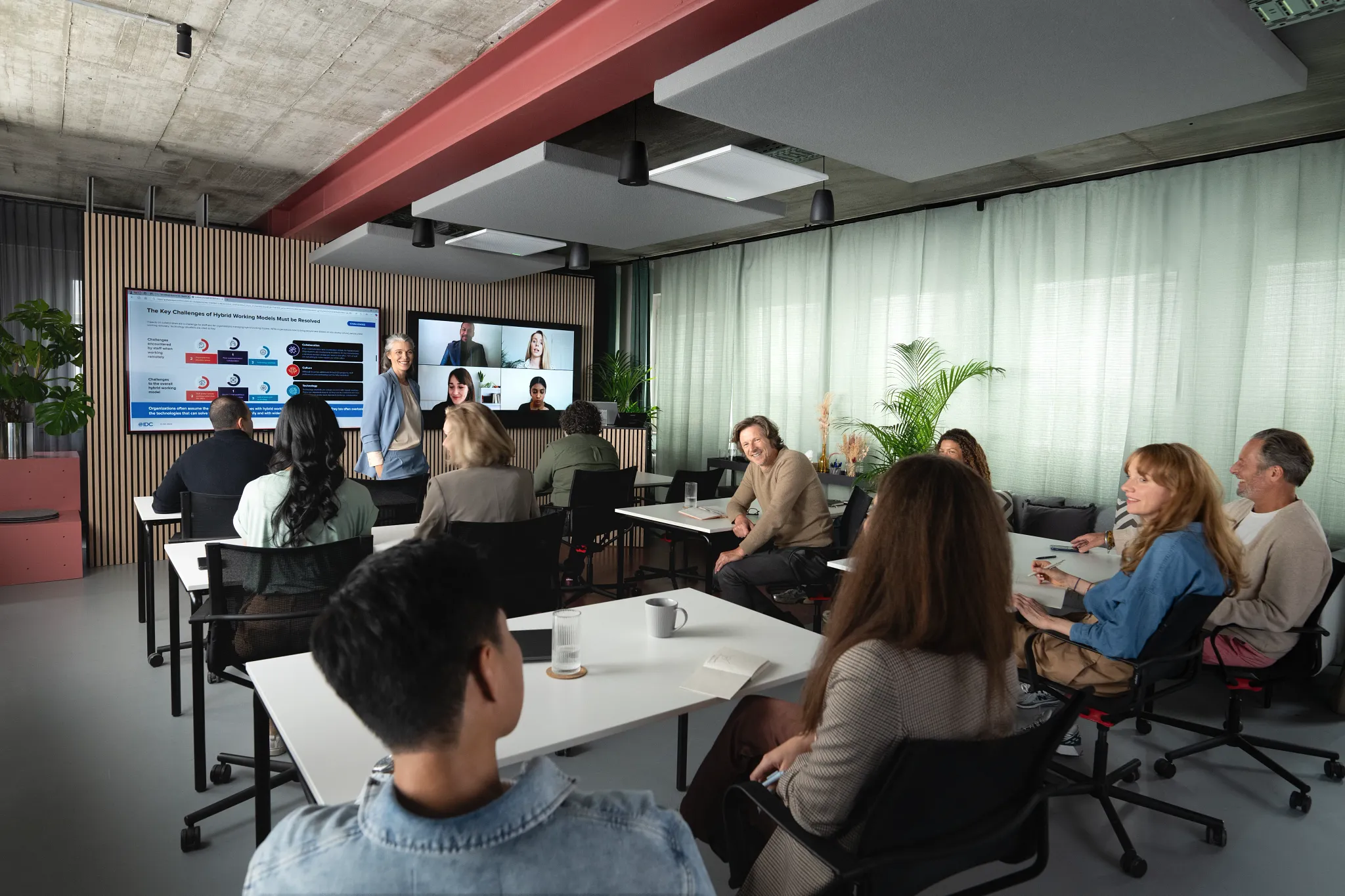 Shure manufacturer classroom reference showing ceiling microphone arrays, teaching displays and remote participation.