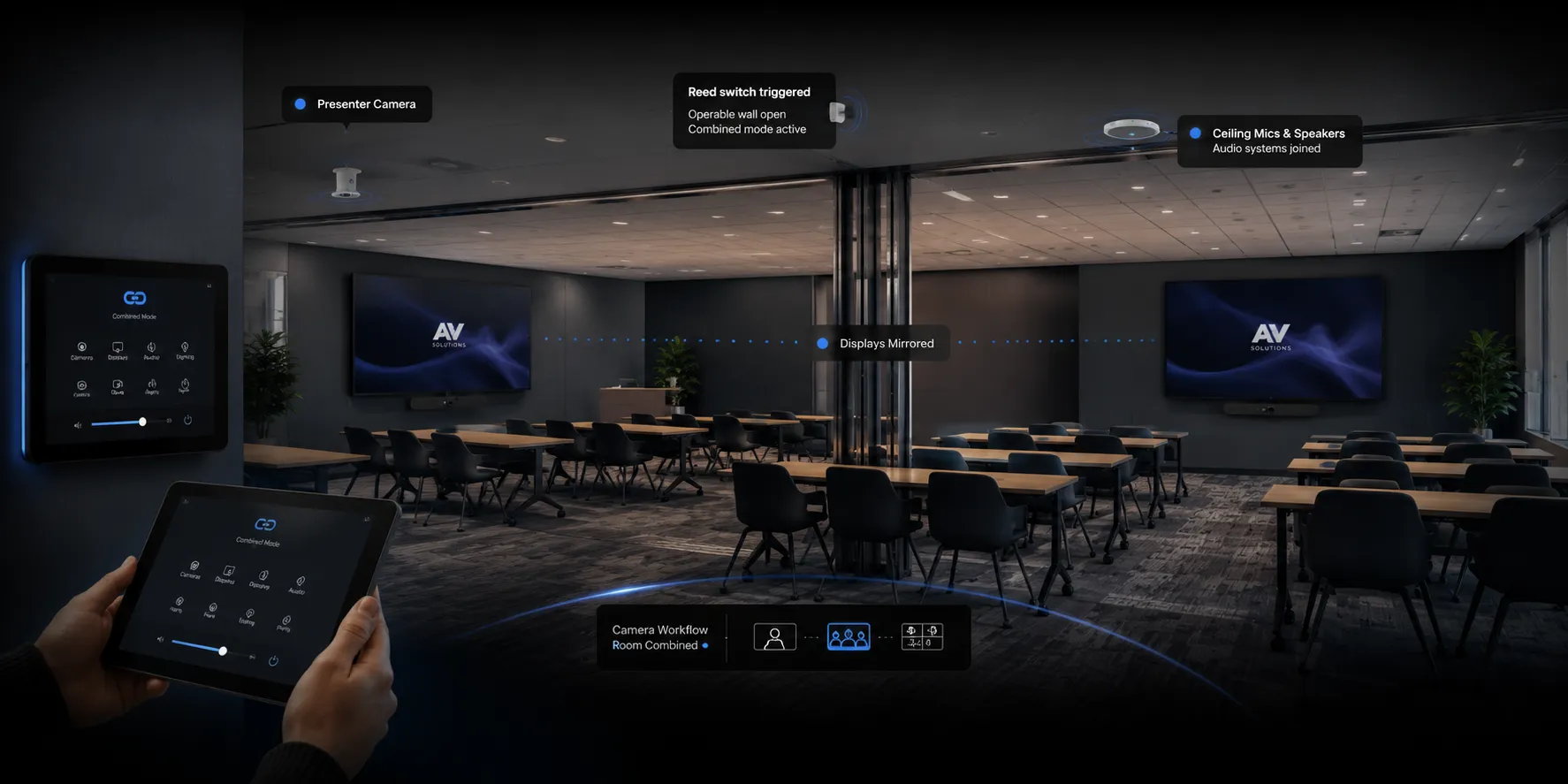 Illustrative combined training-room AV layout