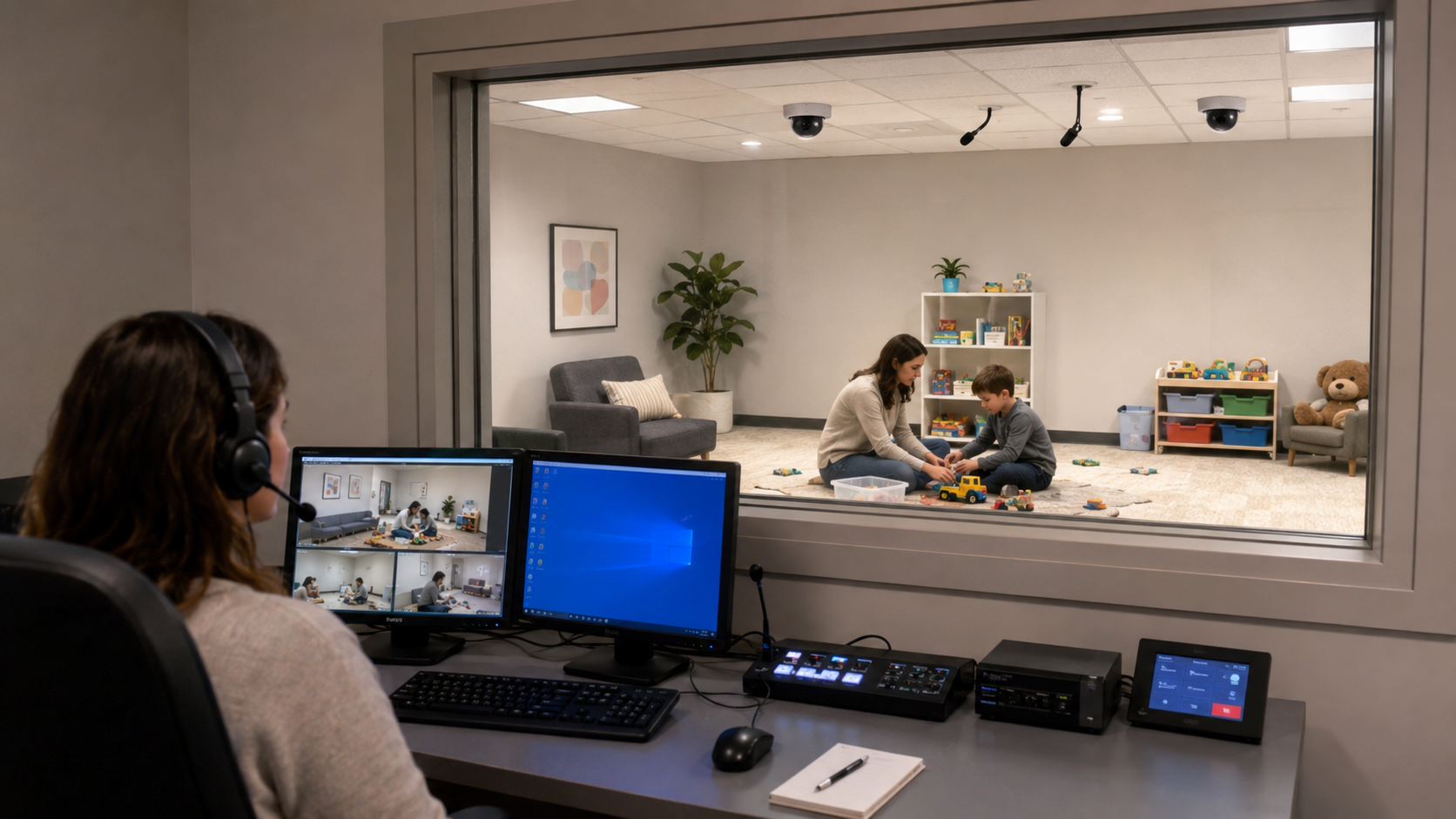 School therapy room observation AV system