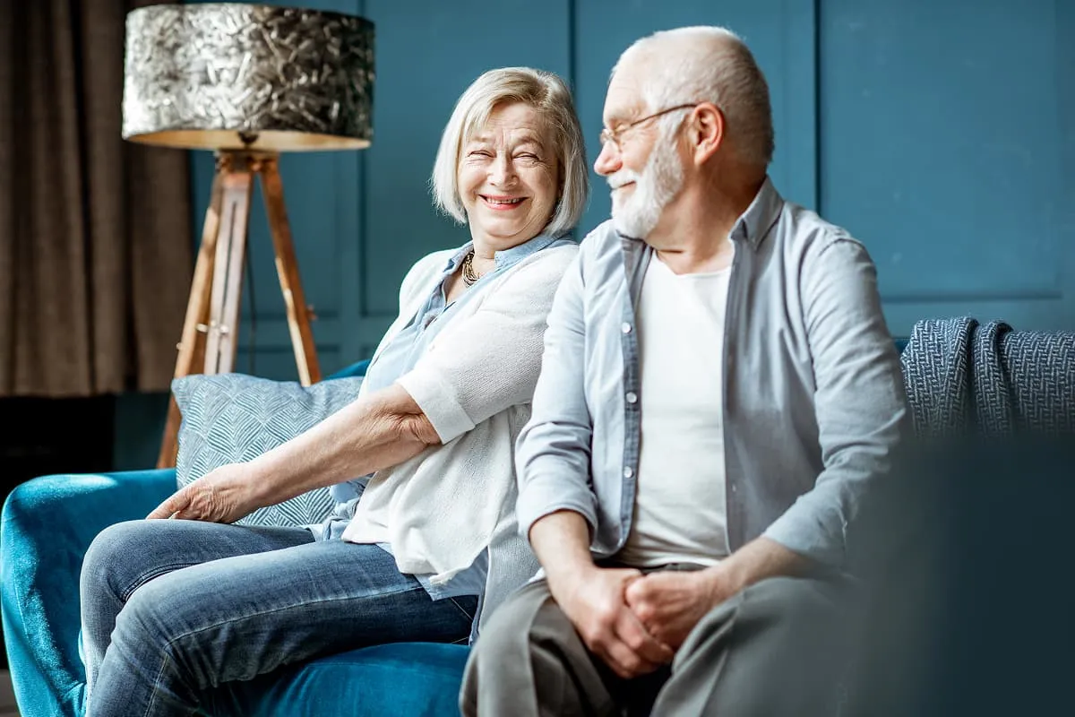 senior couple on the couch at home