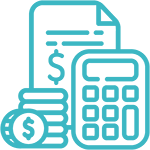 Stylized turquoise piggy bank icon representing finance or savings.
