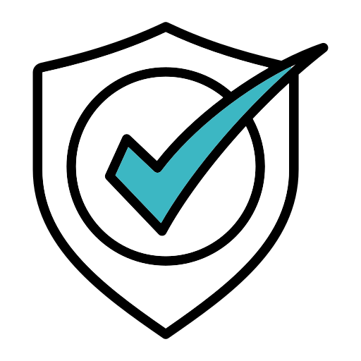 Shield icon with a blue checkmark symbolizing reliability and security.