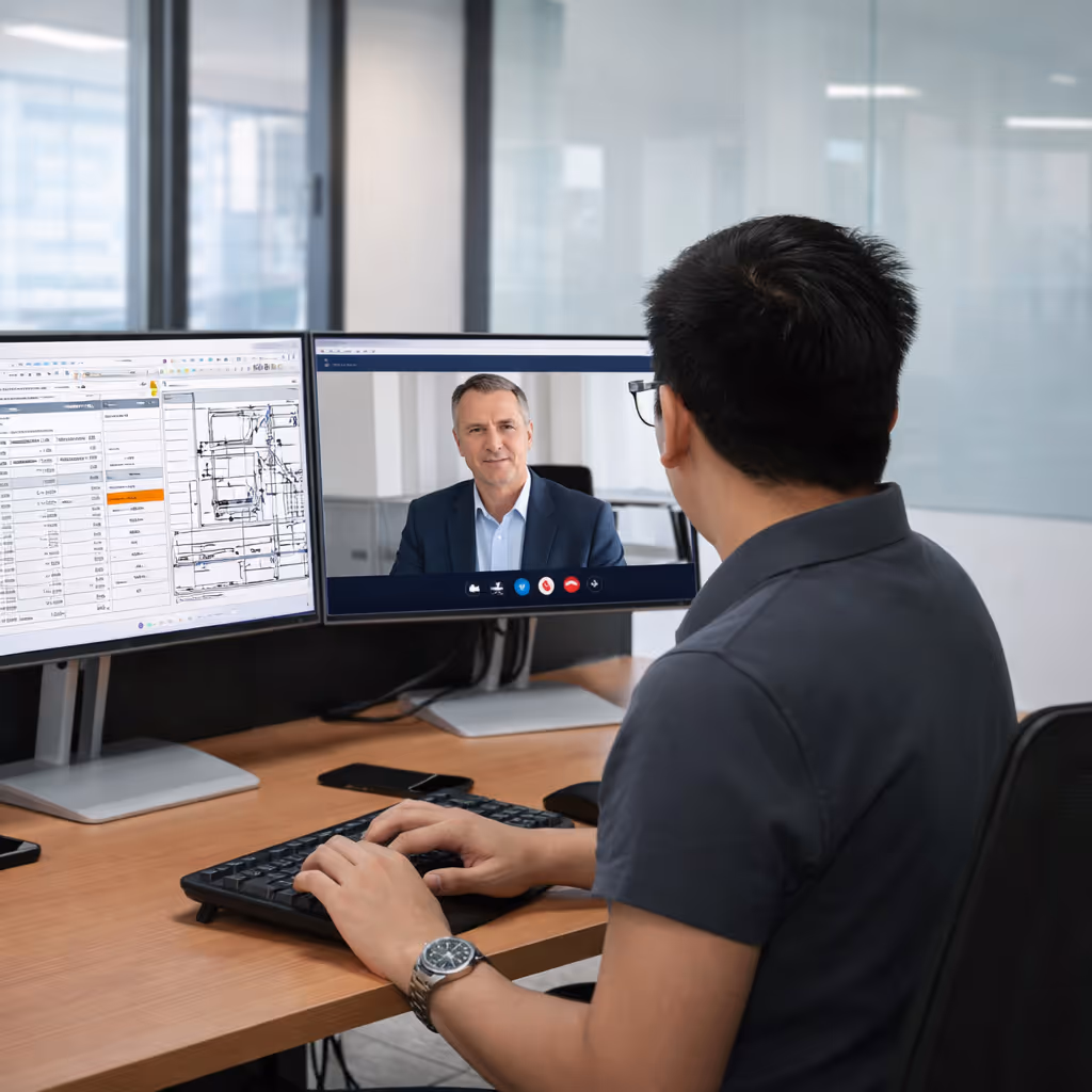 Offshore team member working on dual monitors and reporting directly to an Australian client