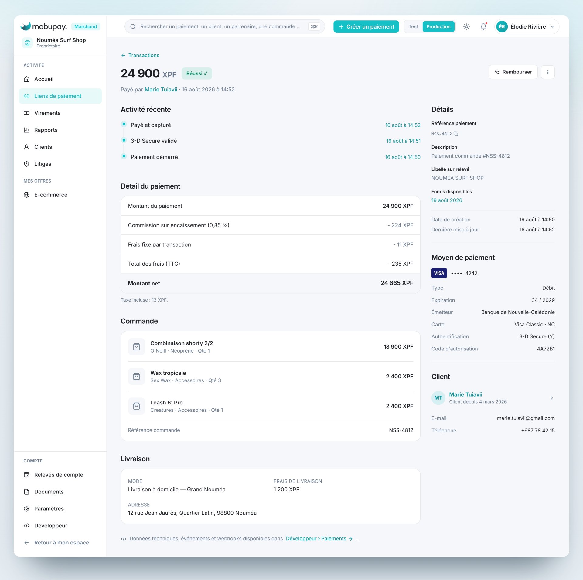 Detail d'un paiement dans Mobupay
