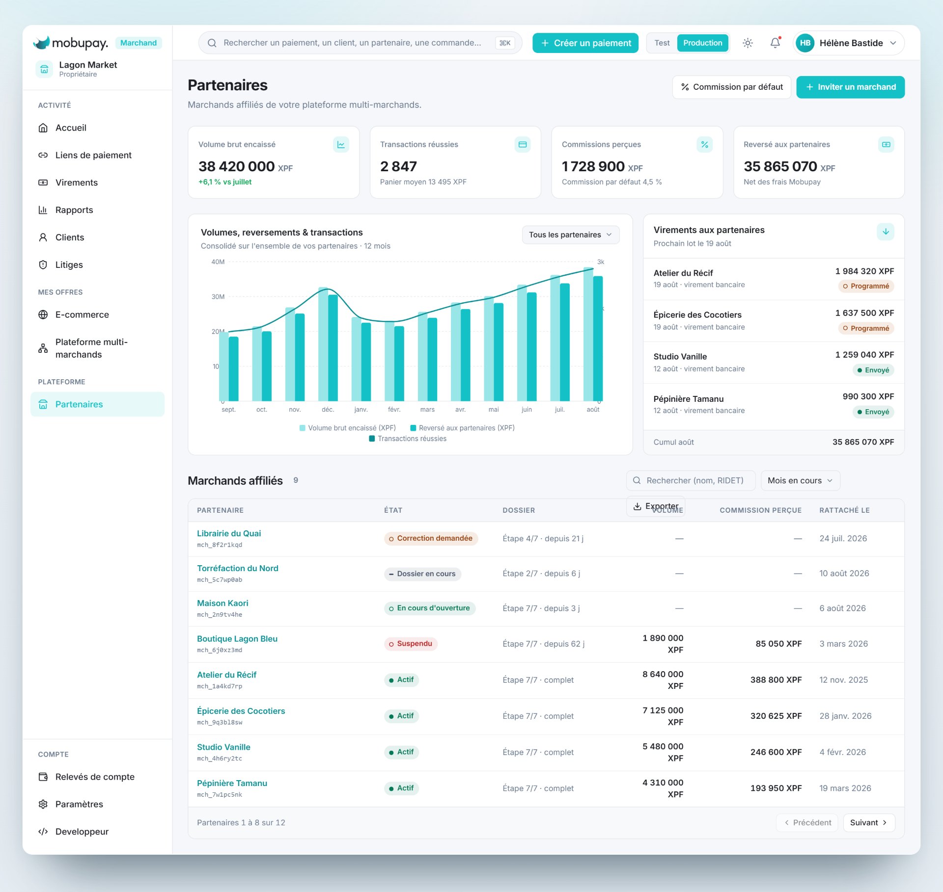 Apercu du back-office marchand Mobupay