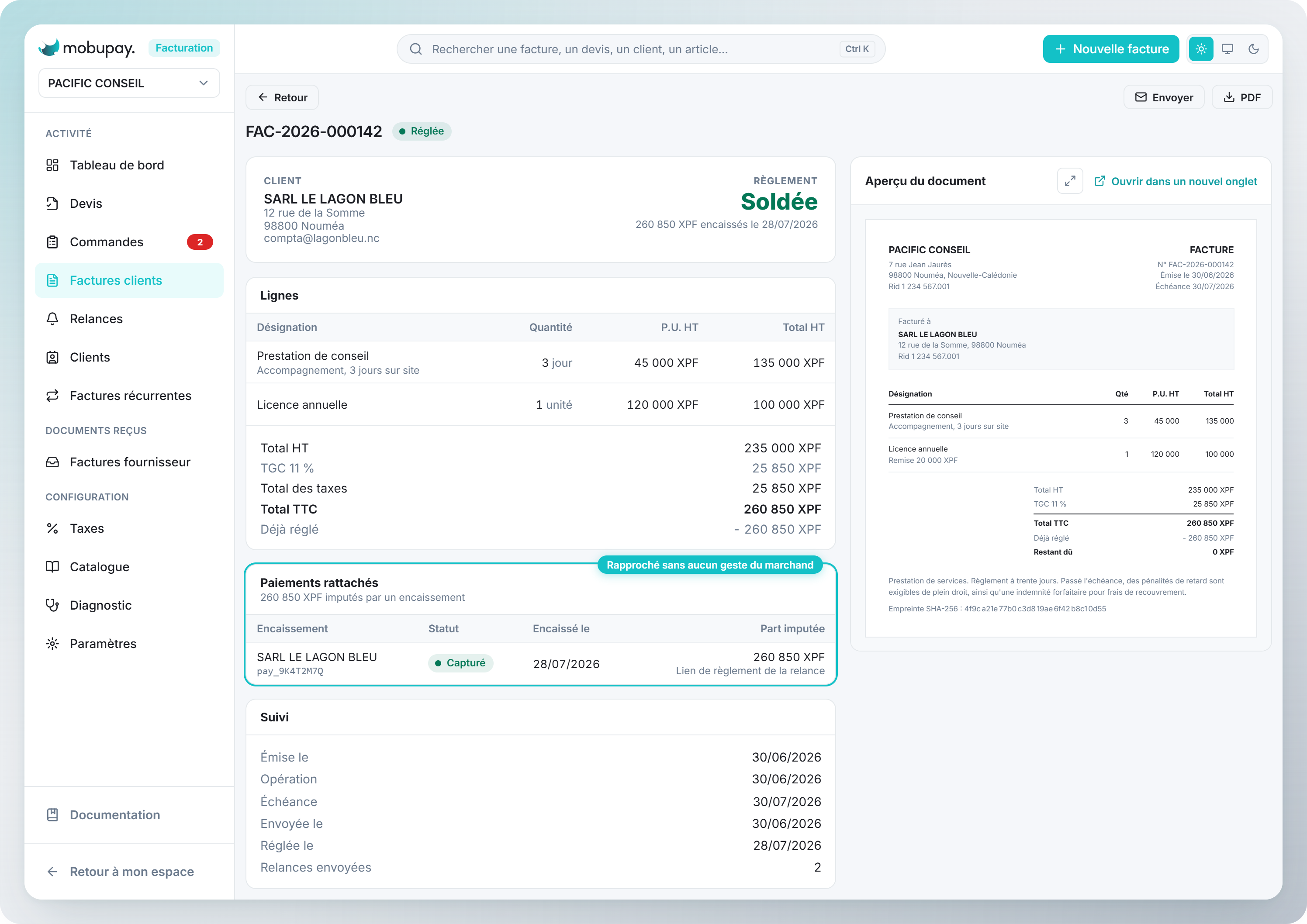 Accueil du back-office marchand Mobupay
