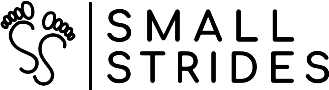 Logo with lowercase letters 'small strides' in a bold sans-serif font.