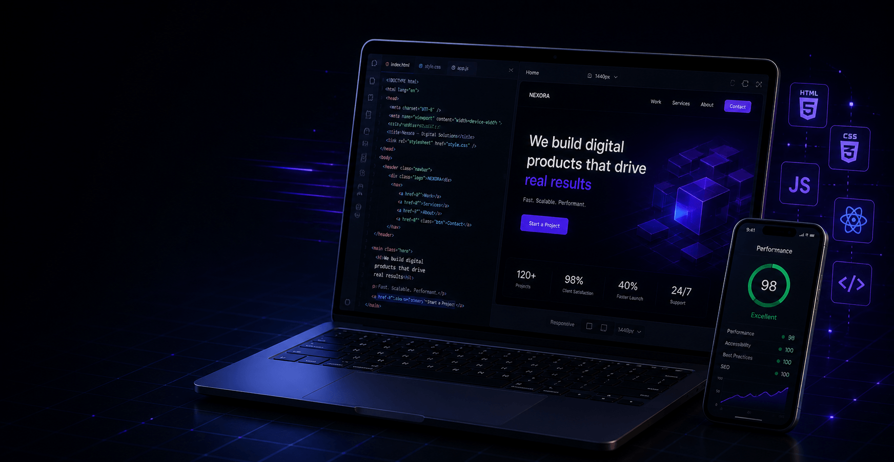 High-performance web development environment featuring responsive websites, scalable frontend systems, and conversion-focused digital experiences.