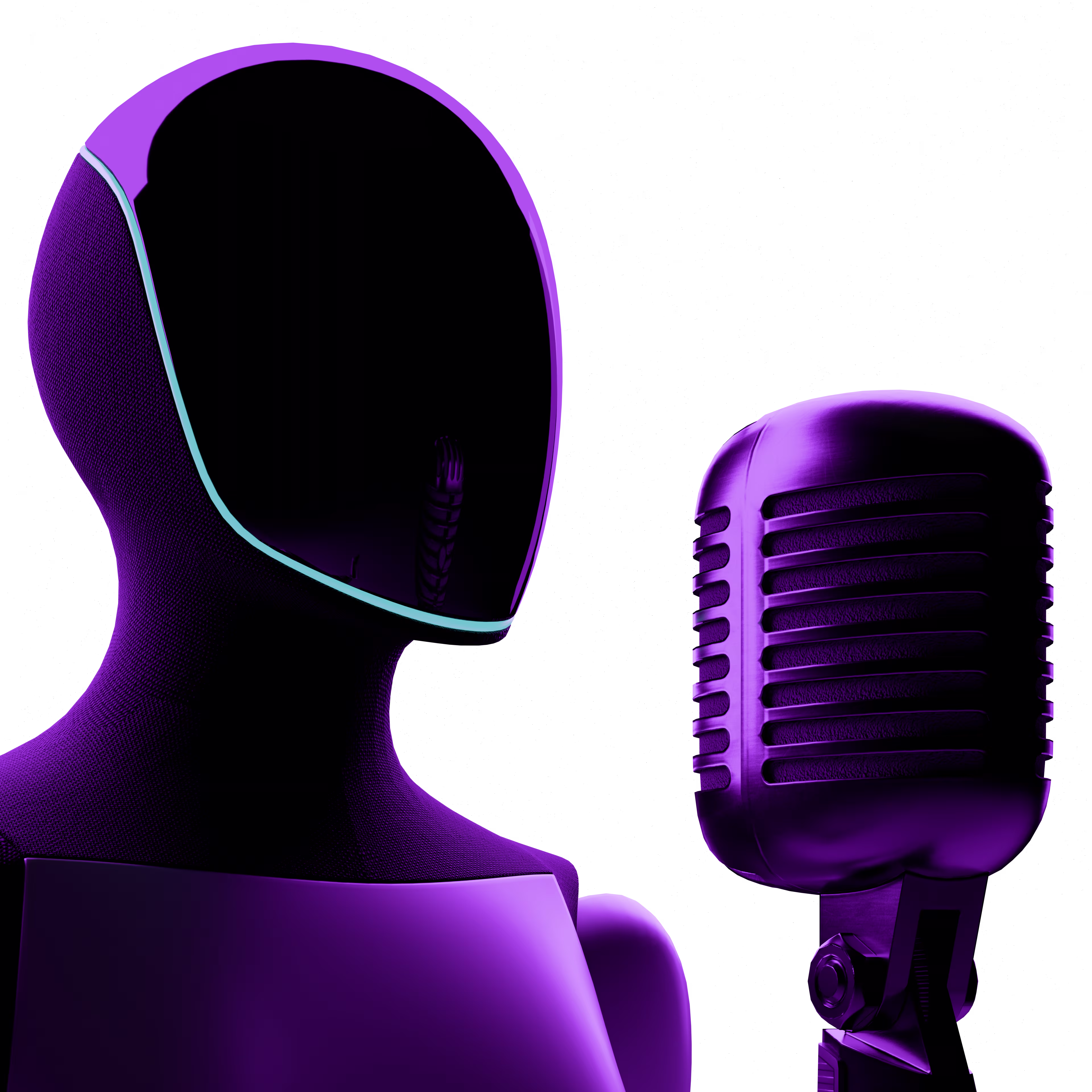 A robot cartoon showing it as a podcast host