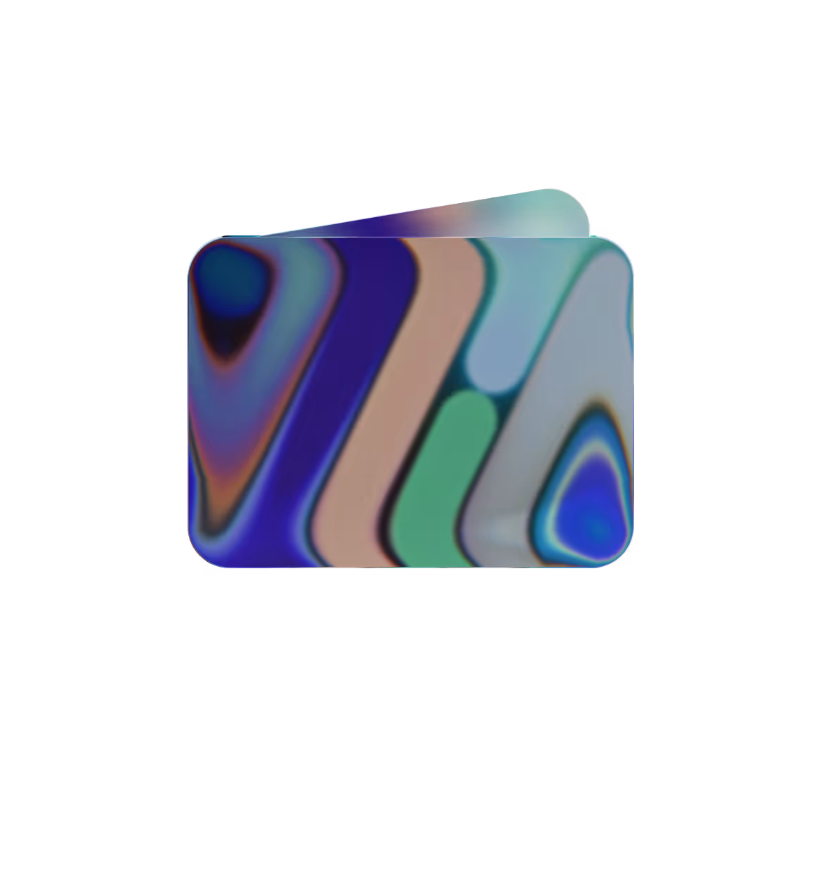 Abstract multicolored rectangular shape with rounded corners featuring wavy vertical patterns in blue, green, and beige tones on a black background.
